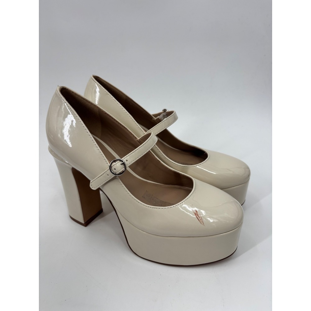 Mix No. 6 Mary Jane Platform Heels Womens 6.5 Cream Patent Block Heel Retro Mod